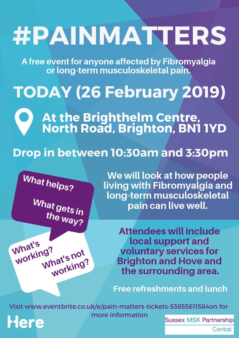 If you're in #Brighton today, come and join in our conversation about why #Painmatters at @BrighthelmURC We're offering #free tea, #cake and lunch, listening ears and an open mind. No need to RSVP - just turn up! @SussexMSK @lloyde48 @chloeastewart1 @DavidGilbert43