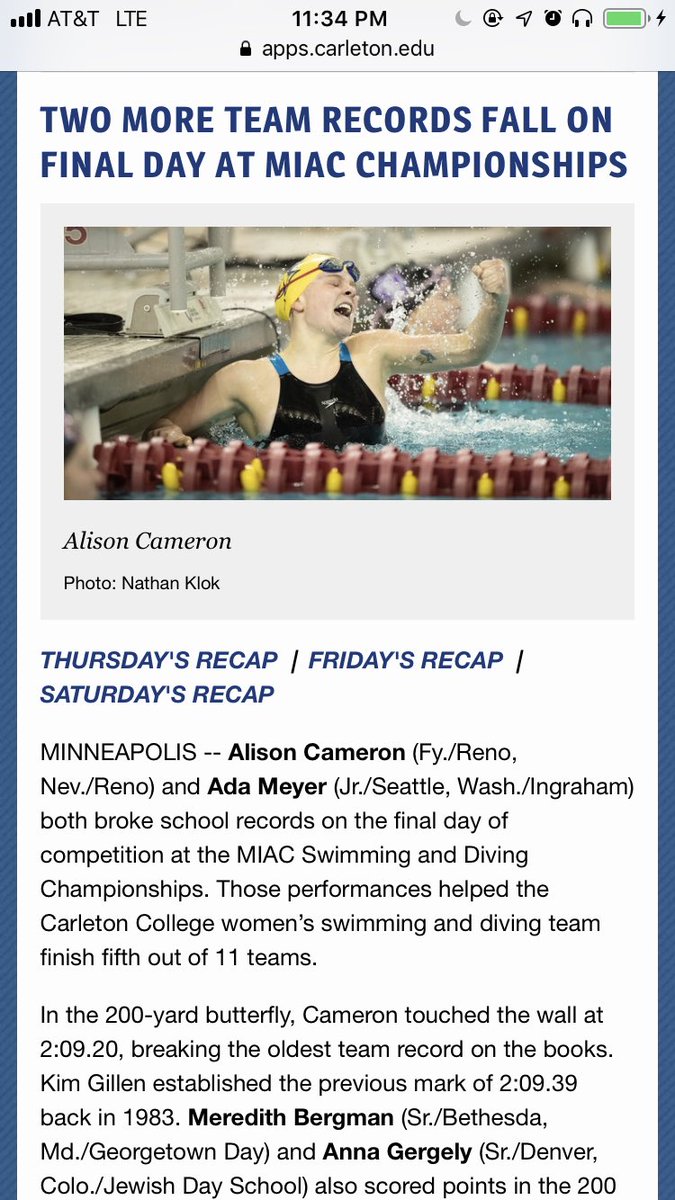 LaurenPagni's tweet photo. nothing fills my heart more than seeing this article on Carleton’s homepage❤️ so so proud of you always @alisonscameron https://t.co/IgOfFqWG99