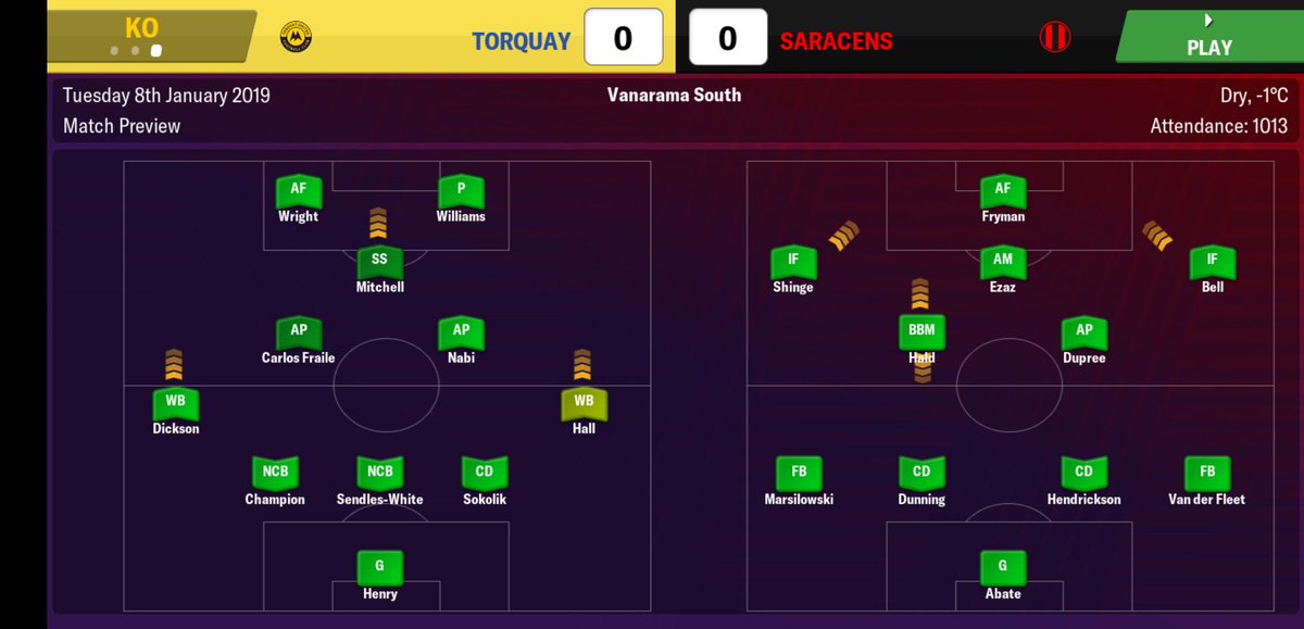 ZonaMistaFM's tweet photo. Torquay v Saracens

Vanarama South

Plainmoor

Torquay: 0

Saracens: 1
⚽ C. Fryman

#Saracens #FM19 #FMM19 #FM https://t.co/y5FE4Js94V