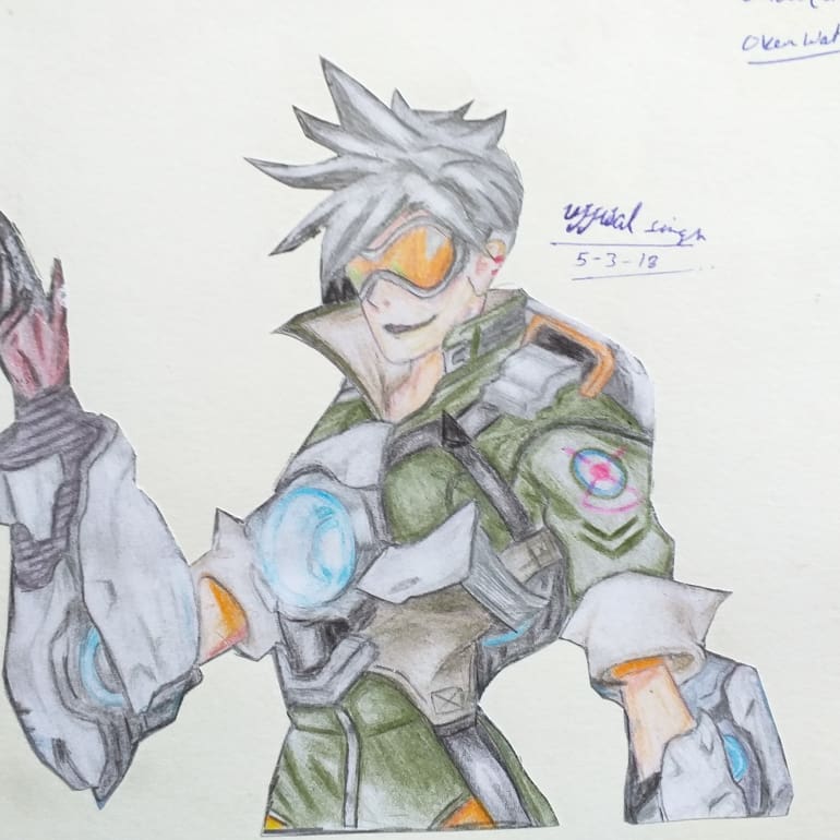 UjjwalS57880493's tweet image. My sketch of tracer #sketch #drawing #sketchface #painting #watercolor #art #overwatch #traser