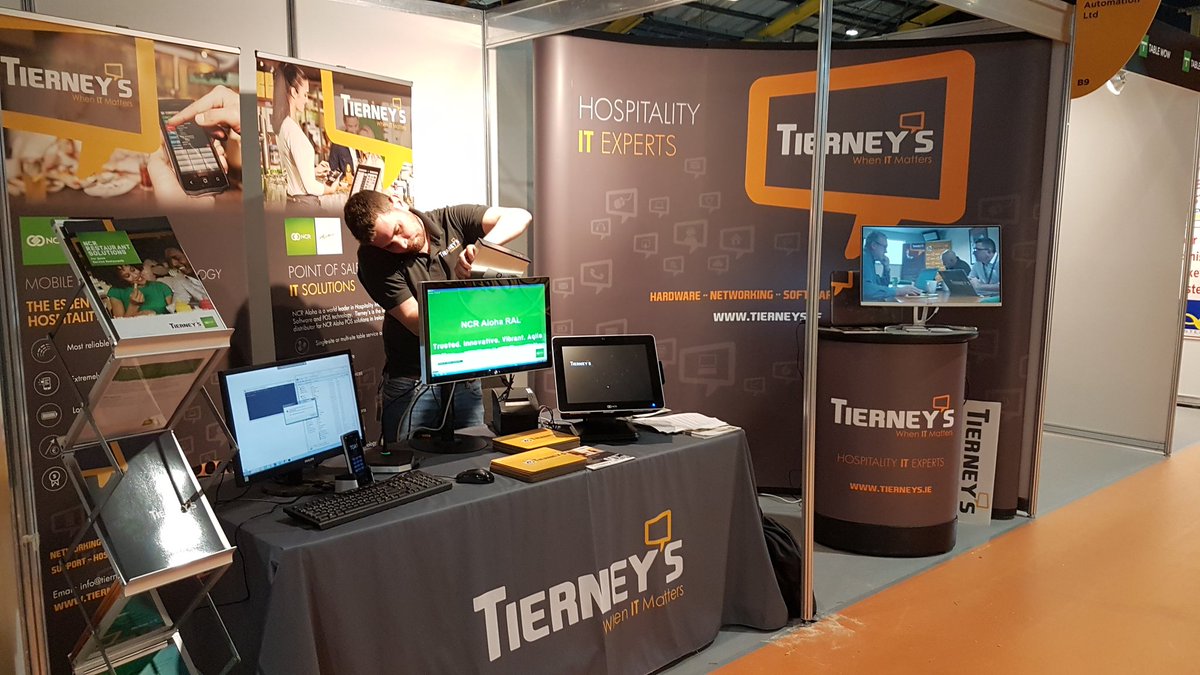 Tierneys_IT's tweet photo. Adding the finishing touches for @catexexhibition - Doors Open 10am. Drop by #standB9 to say hello to see all our @NCRCorporation POS Hospitality Solutions. #CATEX2019 https://t.co/aqDjOT2vyu