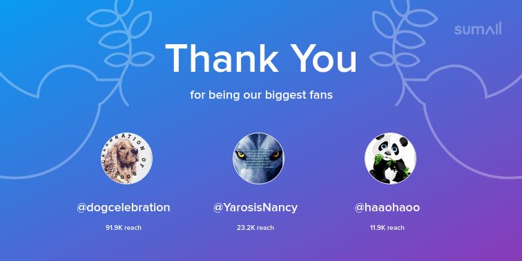 JJstevieo's tweet photo. Our biggest fans this week: @dogcelebration, @YarosisNancy, @haaohaoo. Thank you! via https://t.co/N2V1T0AG8C https://t.co/WIlFjRFJNX
