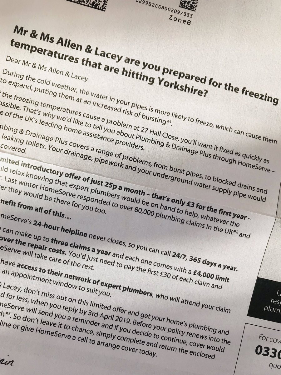 peter_at_enact's tweet photo. Morning sunshine on Yorkshire Water mailer. #IllTimed #UnluckyMarketing. #WarmestWinterDayEver https://t.co/o4poQ6vggc
