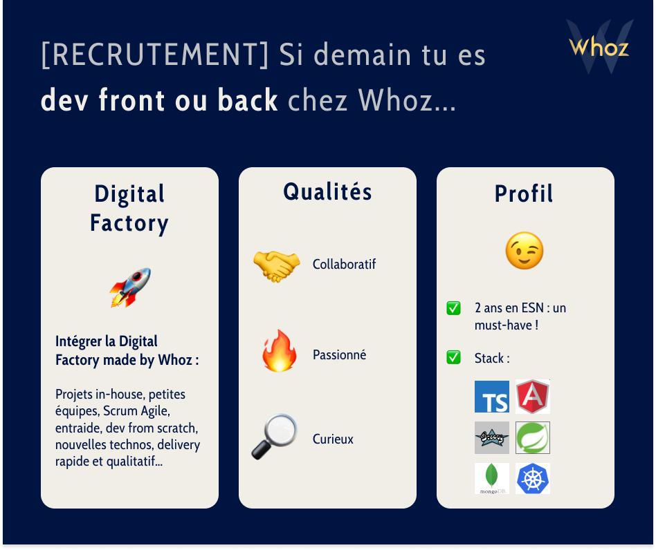 WhozApp's tweet image. C'est au tour des #dev front et back ! Nous poursuivons notre #recrutement de nouveaux whozzies :) Si tu te reconnais à la lecture de ces infos ou si tu souhaites en savoir plus, prends contact avec Ludivine : ludivine.santos@whoz.com ! #machinelearning #IA #startup #DevOps