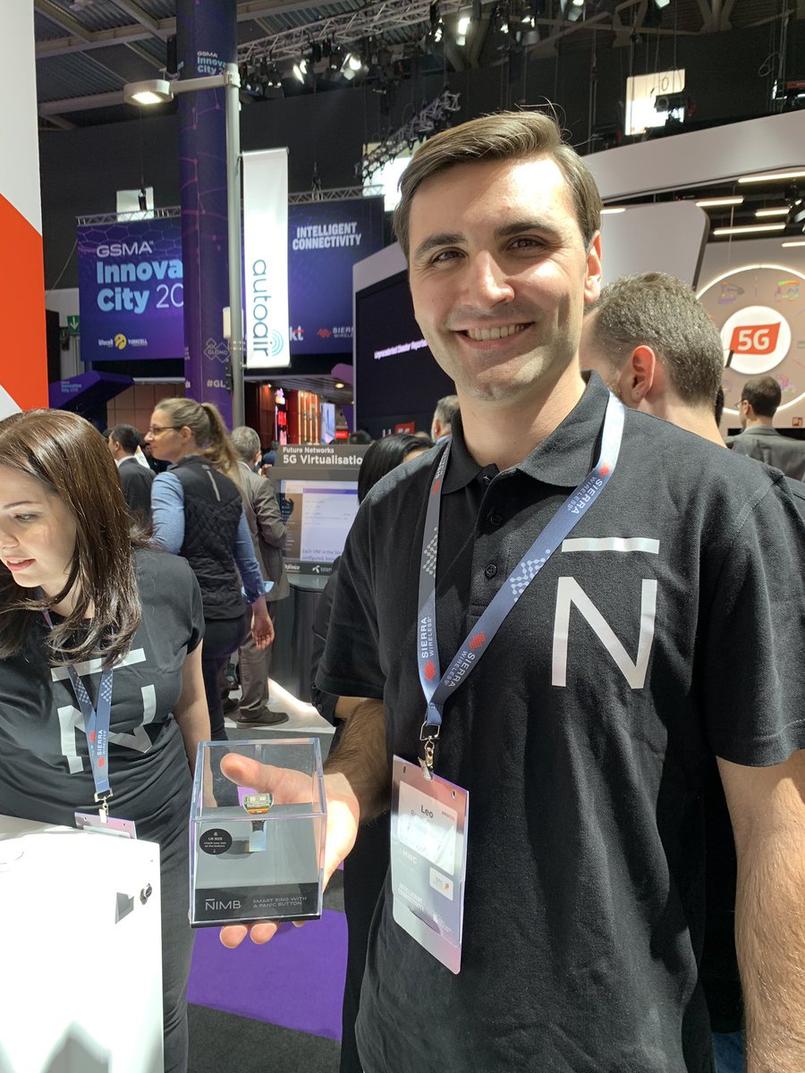 jcIoTnow's tweet photo. Leo Bereschansky, CEO &amp; founder of US start-up NIMB, shows @IoTNow_ its 2nd Gen personal safety ring. Stand-alone waterproof device has heartbeat sensor, accelerometer, gyroscope, microphone, NFC, wireless charging. It’s free and available on $30 monthly subscription. https://t.co/wOGlDkTY73