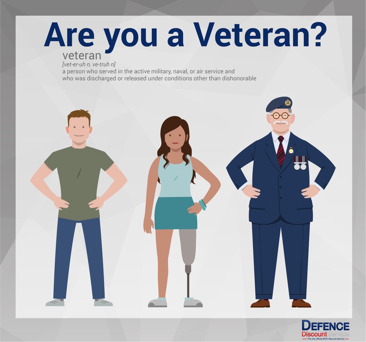 discounts_mod's tweet photo. Are you a #Veteran or do you know anybody that is?
Veterans are eligible for the Defence Discount Service - the MoD's official discount provider.

From clothes to cars, holidays to hotels - sign up today:
https://t.co/xGbaYn2TtB https://t.co/wQGCSshA7u