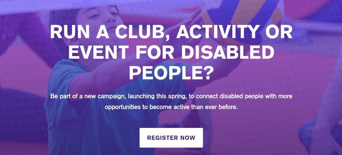 EveryBodyMoves's tweet photo. SIGN UP! Have you registered your club, event or activity on the new Parasport site yet?

Disabled people are getting active. Be part of our exciting new campaign, launching soon.

👉 https://t.co/AYErVaK5kL https://t.co/rbqZCheKhl