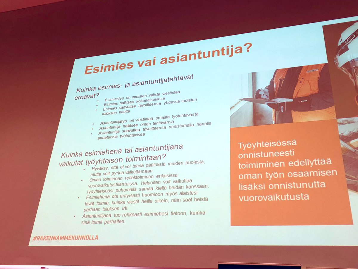 Rakennuslehti's tweet photo. @Peab_Finland Jenna Pasanen haastoi AMK-opiskelijoita pohtimaan kumpi #urapolku kiinnostaa enemmän ja kumpi sopii itselle paremmin asiantuntija vai esimies. #Urapolkuja @metropolia @RIAliitto https://t.co/jLirEe0dyr