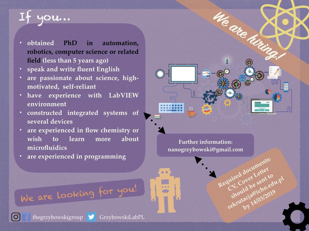 We are hiring! We are looking for a passionate postdoctoral fellow - either a synthetic organic chemist or a robotics/computer science/automation PhD! More Details at: euraxess.ec.europa.eu/jobs/379702 #JobsInScience #Scientist