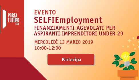 MakeYourJobIL's tweet image. Aspiranti imprenditori? Il 13 marzo 2019 dalle 10 alle 12 a @portafuturobari il laboratorio su #SELFIEmployment con tutte le info utili per presentare la domanda. Partecipazione gratuita! #NEET #GaranziaGiovani