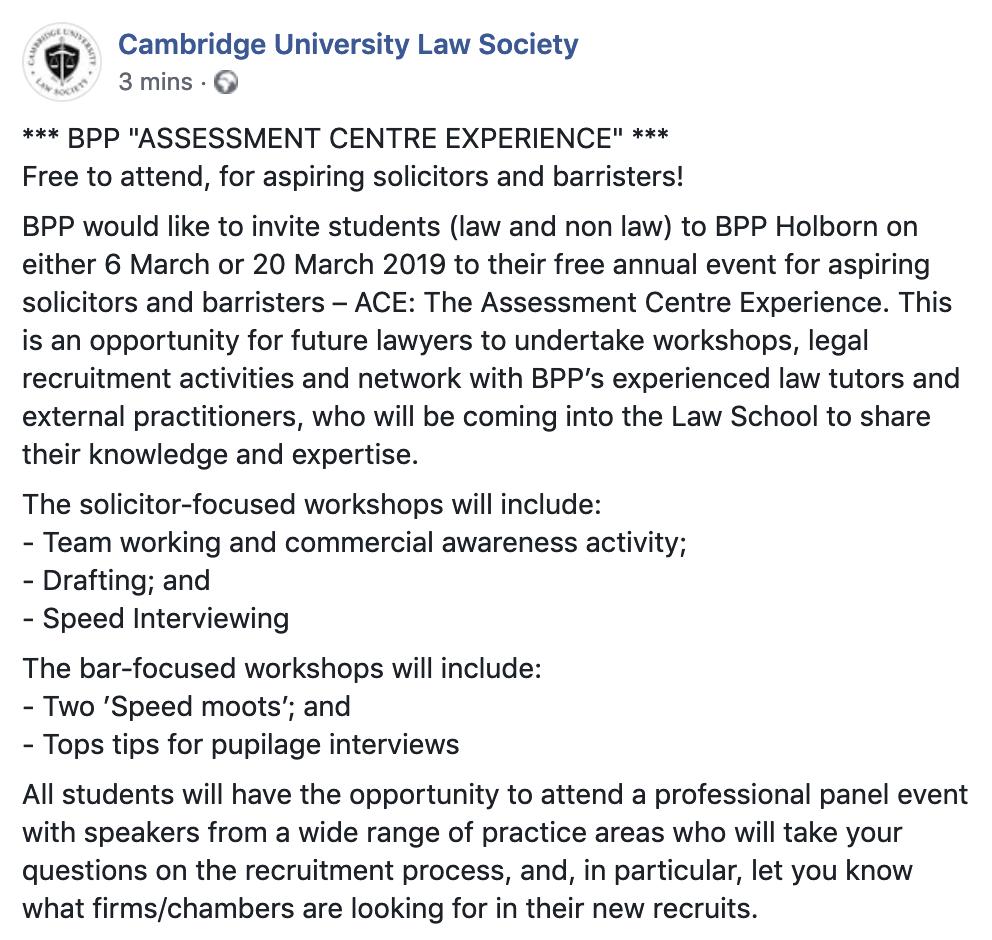*** @BPPLawSchool ASSESSMENT CENTRE EXPERIENCE (London) *** Open to all aspiring solicitors and barristers! REGISTER: - March 6: ace-holborn.eventbrite.co.uk - March 20: ace-london1.eventbrite.co.uk
