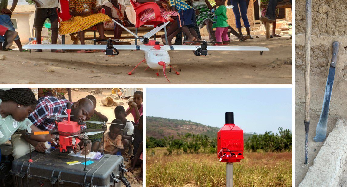 AerialProjects's tweet photo. With support form @OmidyarNetwork we are introducing a hybrid VTOL/fixed wing #VMap mapping platform in #Ghana for testing in virtual surveying of parcels in difficult rural terrain. Hybrid platforms have longer endurance than multi rotors and are easier to fly than fixed wings. https://t.co/cYxHo7GY7b