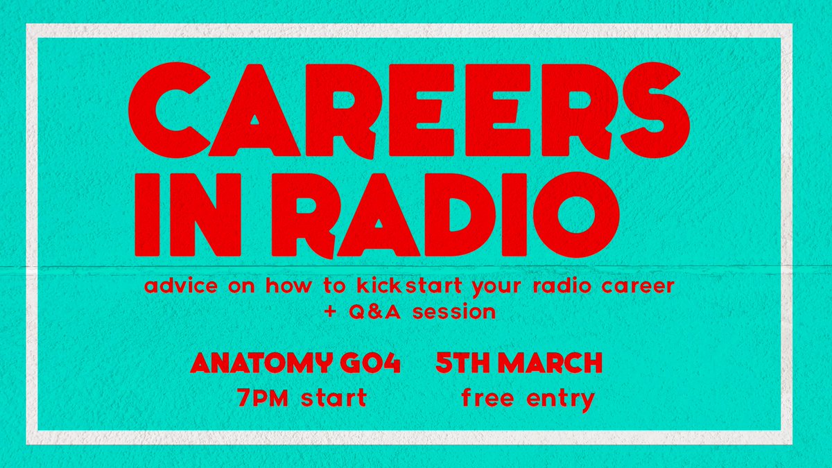 RareFM's tweet photo. Join us on the 5th March for a mega talk on kickstarting your radio career!

Our amazing speakers are...

- @crothh, founder of Boogaloo Radio

- @ukulayla, Assistant Producer at R1

- Chris Lloyd, Assistant Content Producer at R1

- Stan Sorrell, DJ at Reprezent Radio https://t.co/9b0cOgwWb9