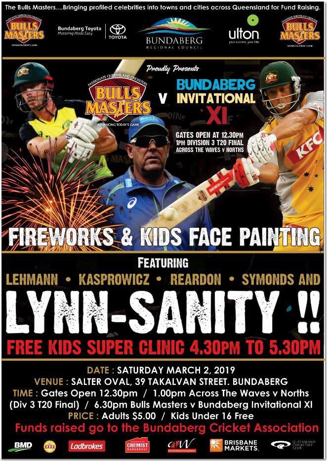 This Saturday night in Bundaberg <a href="/visitbundaberg/">Visit Bundaberg</a> @bundabergrc <a href="/hitz939/">Hitz939 Bundaberg</a> <a href="/gradecricketer/">The Grade Cricketer</a> <a href="/Takalvans/">Takalvans</a> <a href="/bullsmasters/">Bulls Masters</a> <a href="/Evesharpe_9/">Eve Sharpe</a> <a href="/STAQld/">STA Qld</a> <a href="/qldcricket/">Queensland Cricket</a> <a href="/FoxCricket/">Fox Cricket</a> <a href="/cricketcomau/">cricket.com.au</a>