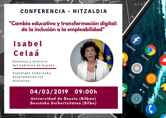 deusto's tweet photo. El 04/03 la portavoz y Ministra de Educación y Formación Profesional 
@CelaaIsabel estará en @deustoforum para hablarnos sobre los cambios que la transformación digital va a impulsar en la educación, inclusión y empleabilidad: https://t.co/hQFVyzqNq8 #DFMundoDigital ciclo @bbva https://t.co/Vjdzr08rnX