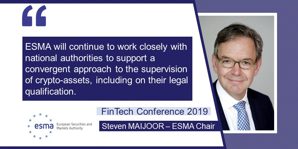 ESMAComms's tweet photo. 🇪🇺📰 ESMA supports a convergent approach to the supervision of crypto-assets, including on their legal qualification @ConsultingAfore #FinTechEU19 - https://t.co/7ViKbplo7s 🆕 https://t.co/1MGfGuvPlI