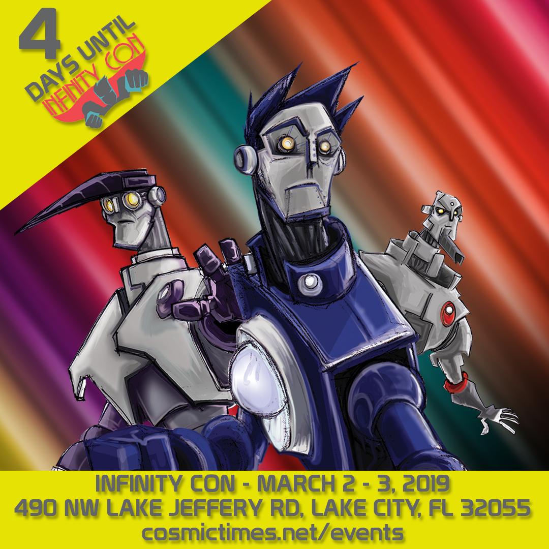 It's happening in 4 days ... that's right, we are coming to ROCK Lake City at the 6th annual <a href="/infinityconFL/">Infinity Con</a> Be there or be square ... and no wants to be square! 
#DSTForever #BeCosmic #Comics #IndieComics #Robots #LakeCity #ComicCon #InfinityCon 
buff.ly/2PbUGw8
