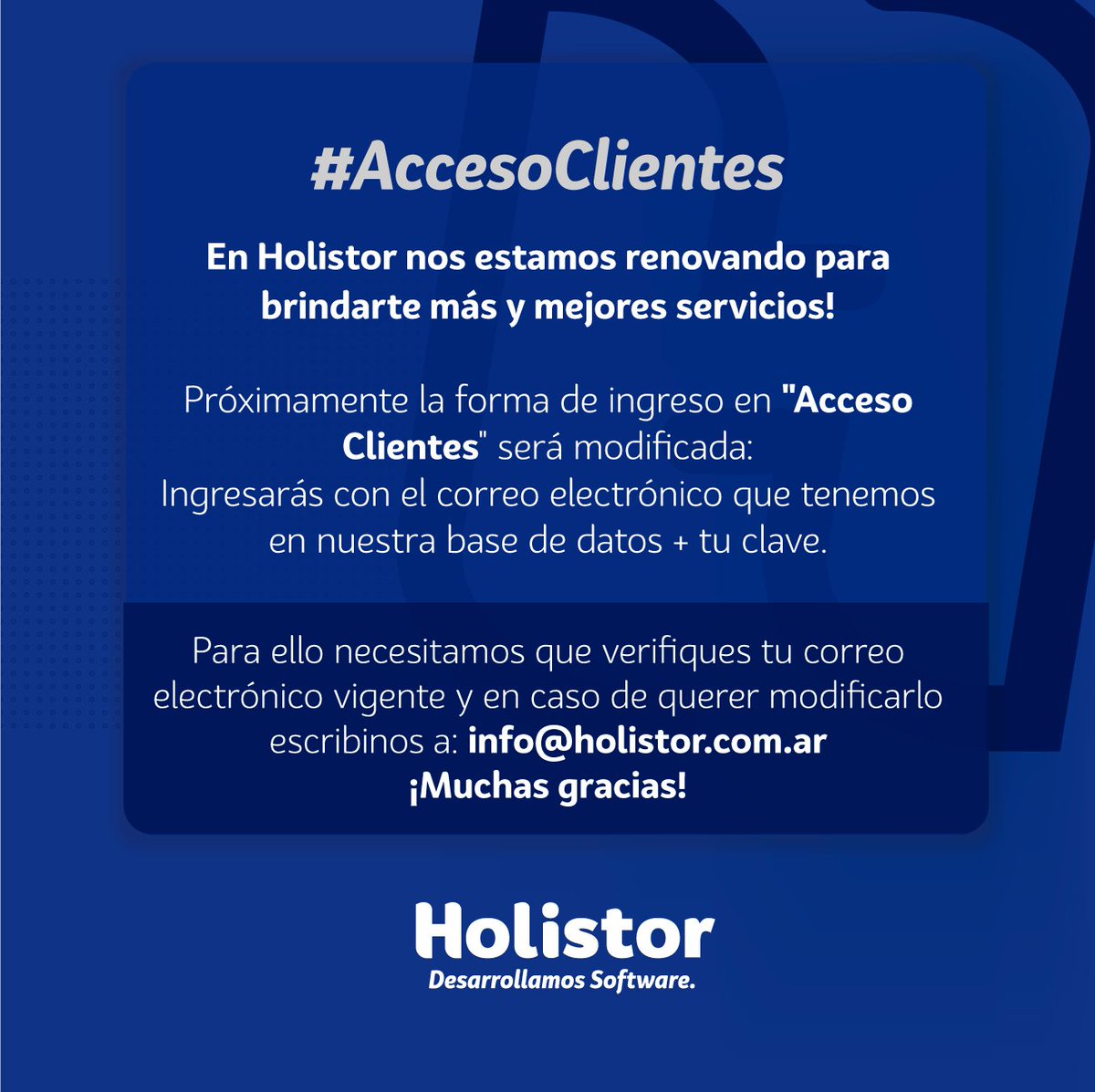 Holistor's tweet photo. ✅ En #Holistor queremos brindarte siempre el mejor servicio y atención, por eso te invitamos a leer la siguiente información.
Si tenes alguna consulta comunicate a:
info@holistor.com.ar 📥📥
#Software #EstudiosContables #Contadores #AccesoClientes https://t.co/y42fBFGE8j