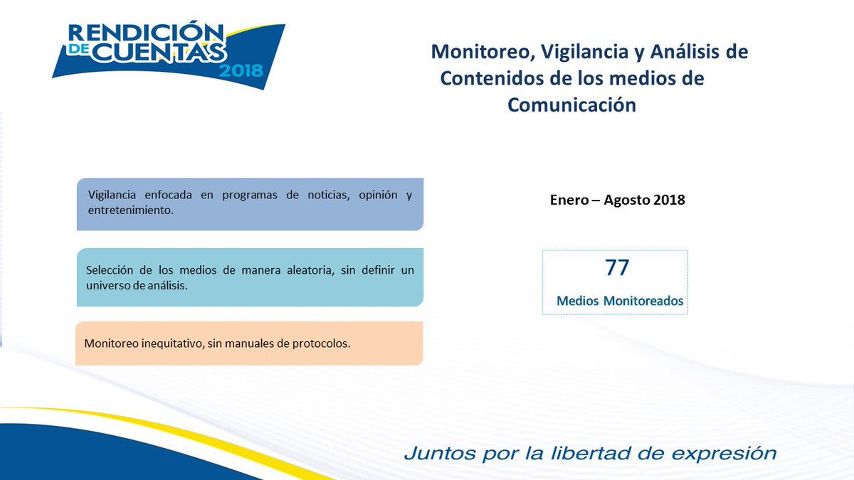 SupercomZona6's tweet photo. En el período enero a agosto de 2018, el monitoreo de medios de comunicación se basó en la vigilancia de cumplimiento o incumplimiento de la Ley Orgánica de Comunicación. #SupercomRendiciónDeCuentas https://t.co/jfpEaoR8V3