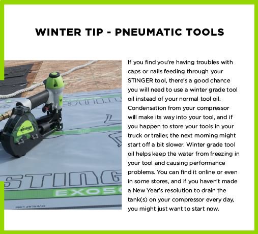 Tools running a little slow in the morning? Try winter-grade tool oil. It's like coffee for your nail gun. Shared from #StingerCapSystems #pneumatic tools #nailgun #nailer #wintertooltips #aircompressor