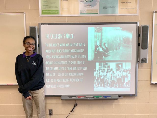 Amiah '22, has voluntarily put together a series of daily presentations for Black History Month. Each day, she informs her English class about historical figures or events that depict the triumphs and struggles of African Americans throughout U.S. history. Thank you, Amiah!