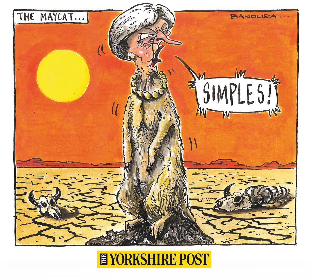 Cartoon4sale's tweet photo. Graeme Bandiera: SIMPLES: After her latest howler allow me to introduce you to the Maycat #simples #maycat #meerkat - political cartoon gallery in London https://t.co/dePcTdnXF6 https://t.co/l3nEXZk3uH