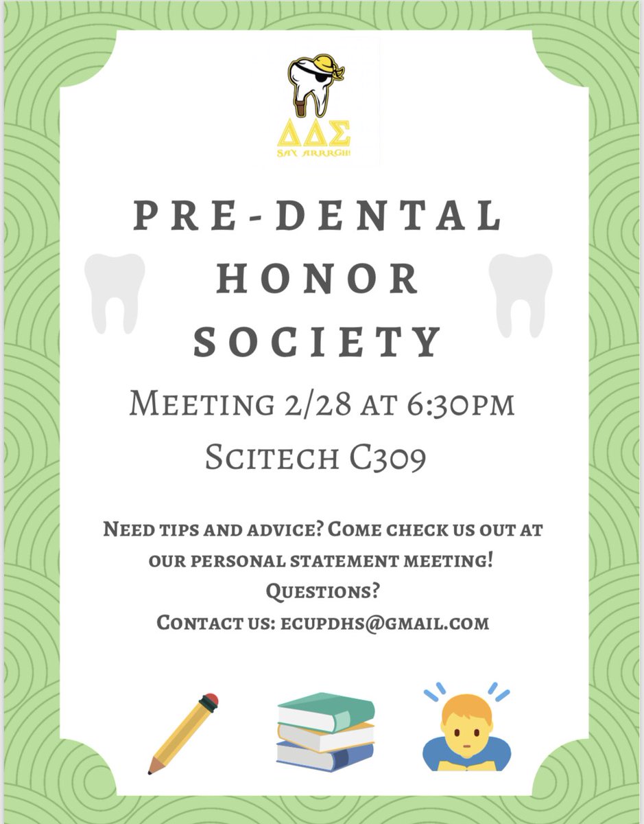 Hey Pre Dental Pirates! We are having a Personal Statement meeting this Thursday, make sure to be there for helpful tips and advice 😁#predentalpirates