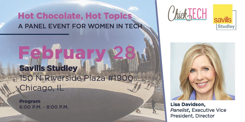 SavillsNA's tweet image. [ATTN: CHICAGO] Join #SavillsStudley's Lisa Davidson and other professionals at @ChickTechChi's women in tech panel this Thursday. Learn more: bit.ly/2UWrZl7