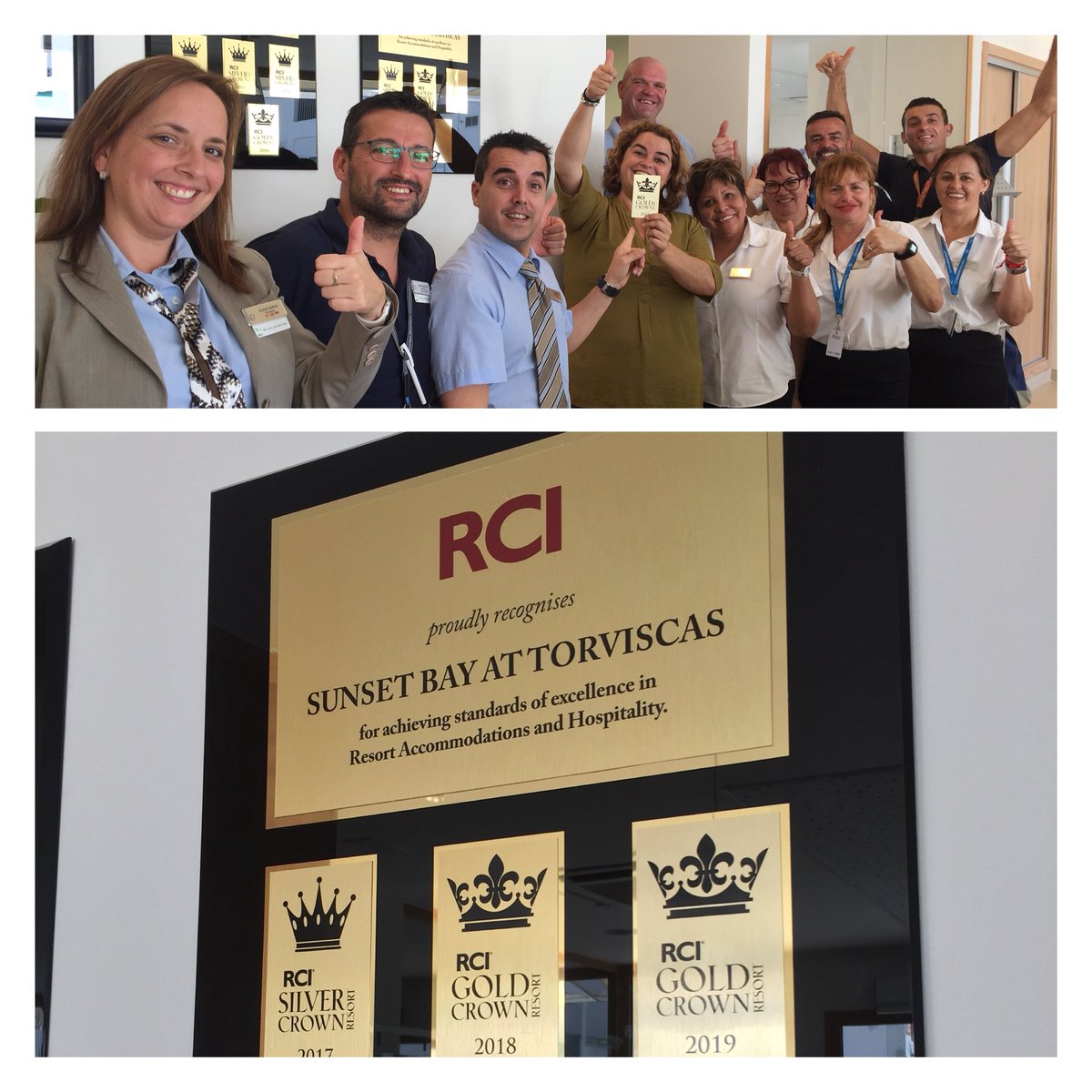 #SunsetBayClub team are very proud of their 2019 RCI GOLD CROWN AWARD! #Dperfectservice #Diamondresorts #OneTeam @ElenaDortaSBC @CristinaglezRM @ThaisMo46358326