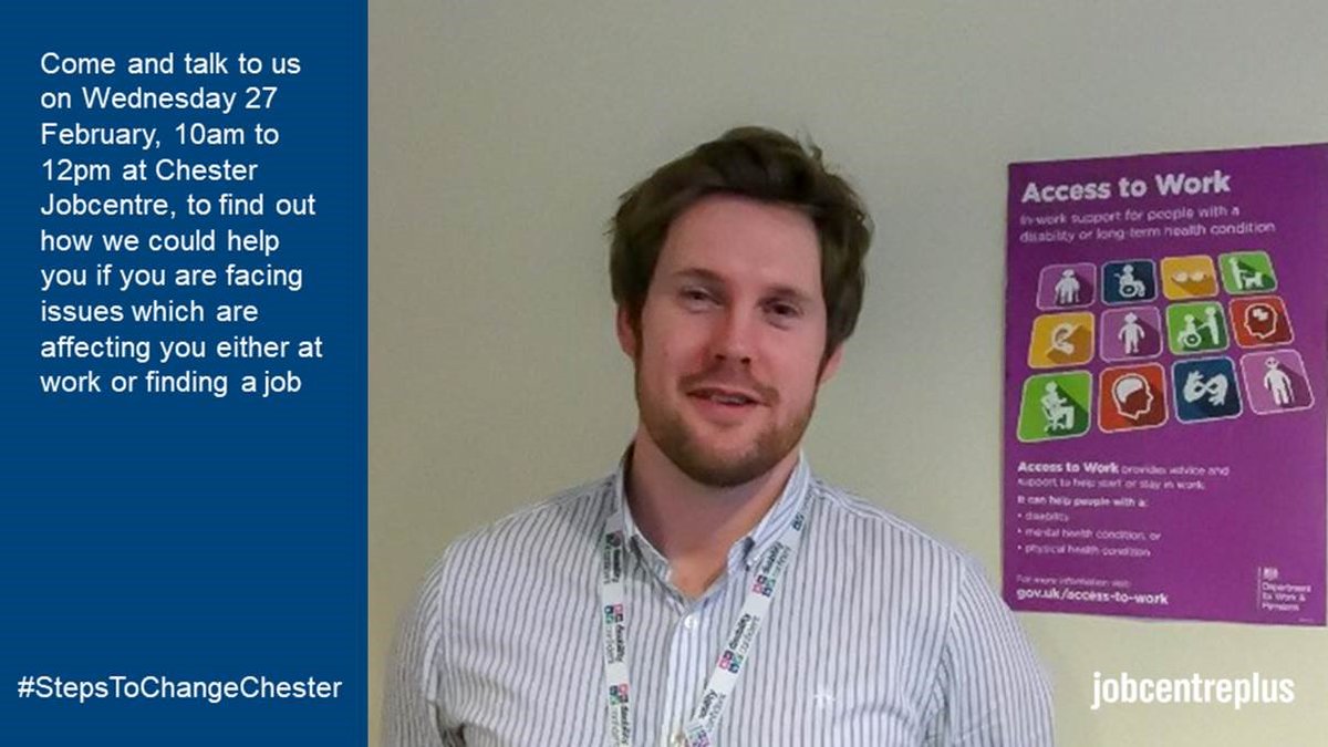 Unemployed and need support to overcome challenges? 

In employment &amp; need some extra help with health &amp; wellbeing? 

Come to the #StepsToChangeChester event at Chester Jobcentre tomorrow!

For more info &amp; to register: ow.ly/vndY50lXZFw