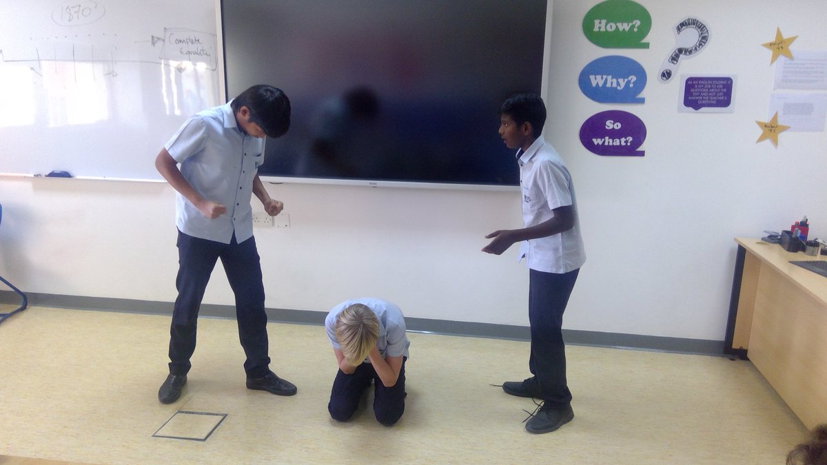 JESSEnglishDept's tweet photo. ‘I did not deserve this’. Y8 create tableaux of the moment when Othello strikes Desdemona. @JESSYear8 #Othello #Shakespeare #JESSCreates https://t.co/4e6TWRWmNx