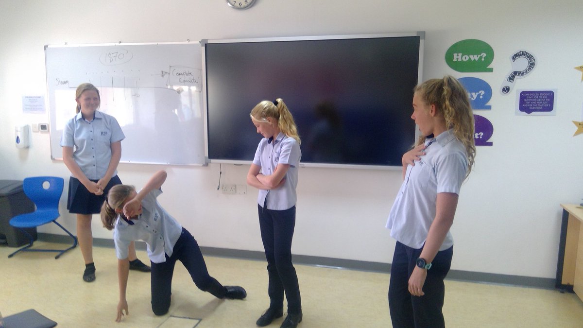 JESSEnglishDept's tweet photo. ‘I did not deserve this’. Y8 create tableaux of the moment when Othello strikes Desdemona. @JESSYear8 #Othello #Shakespeare #JESSCreates https://t.co/4e6TWRWmNx