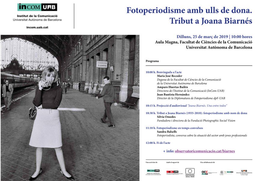 uabcomunicacio's tweet image. El 25 març mirarem el "#Fotoperiodisme amb ulls de dona. Tribut a Joana #Biarnés". Sessió amb @Silviaomedes de @PhotographicSV, fotoperiodista Sandra Balsells, degana @MJoseRecoder, directora @OCCInCom @AHUERTASBAILEN i professor facultat J. Bautista H. goo.gl/aLh822