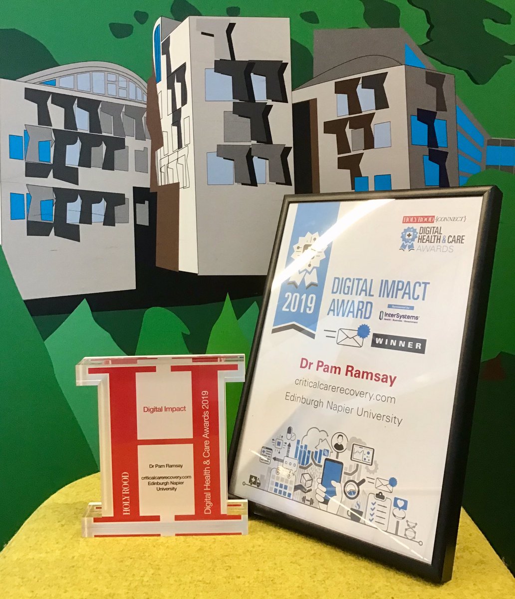 critcarerecover's tweet photo. Just for you @DigitalHealth19 😊 Our #digihealthandcare19 award for #digitalimpact for https://t.co/BQFDwr8bgy - pride of place within @edinburghnapier 😃👌🏼😃👌🏼 we are still over the moon with the win for @PamRamsay1 @weareshaw @HolyroodConnect #ICU #ICUrehab #digitalhealth https://t.co/8YzgoCtn2s