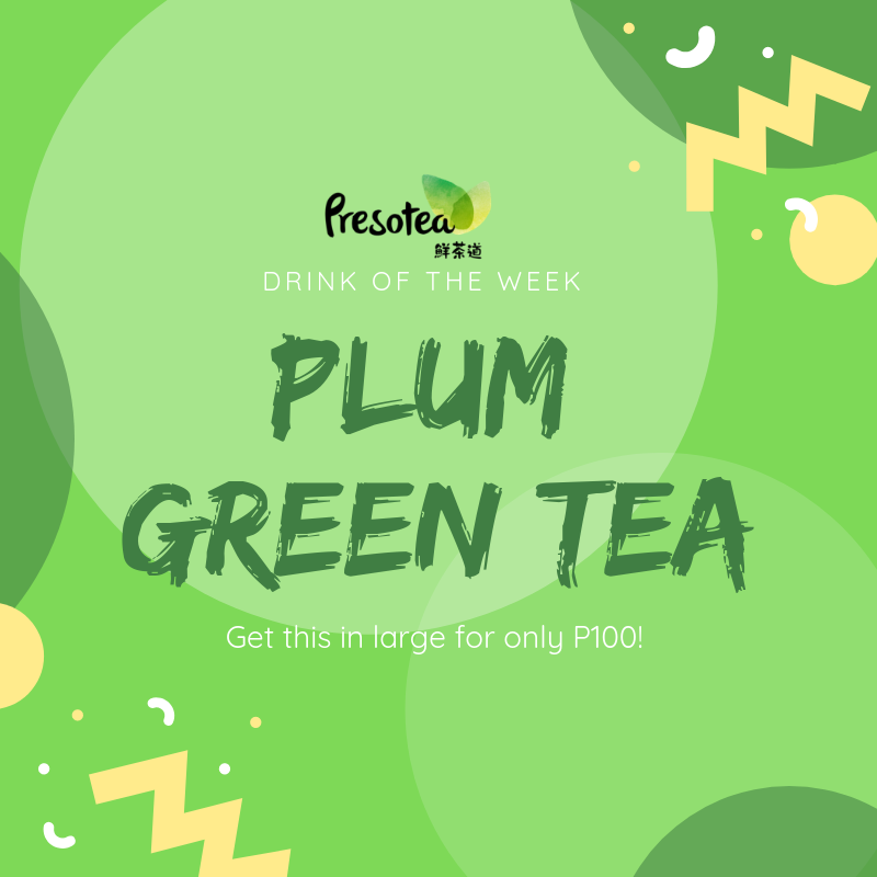 PresoteaPH's tweet photo. New Promo Alert ❗ You can get our drink of the week in large for only P100! The promo is valid from Monday to Friday, 10am-1pm. This week, we're featuring our Plum Green Tea.  Visit our stores now.😉 #PresoteaPH #brew2order #teapresso #promo https://t.co/K3E8PSJ9KG