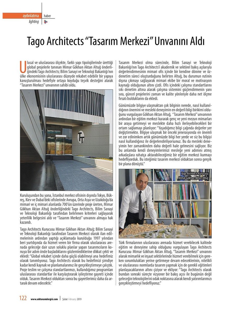 TAGOArchitects's tweet photo. @TAGOArchitects Sektörüm dergisinin Şubat 2019 sayısında yer aldı...

#TagoArchitects #TagoMimarlik #tasarimmerkezi #architecture #design #mimarlik #tasarim https://t.co/qfcJCfFcPk