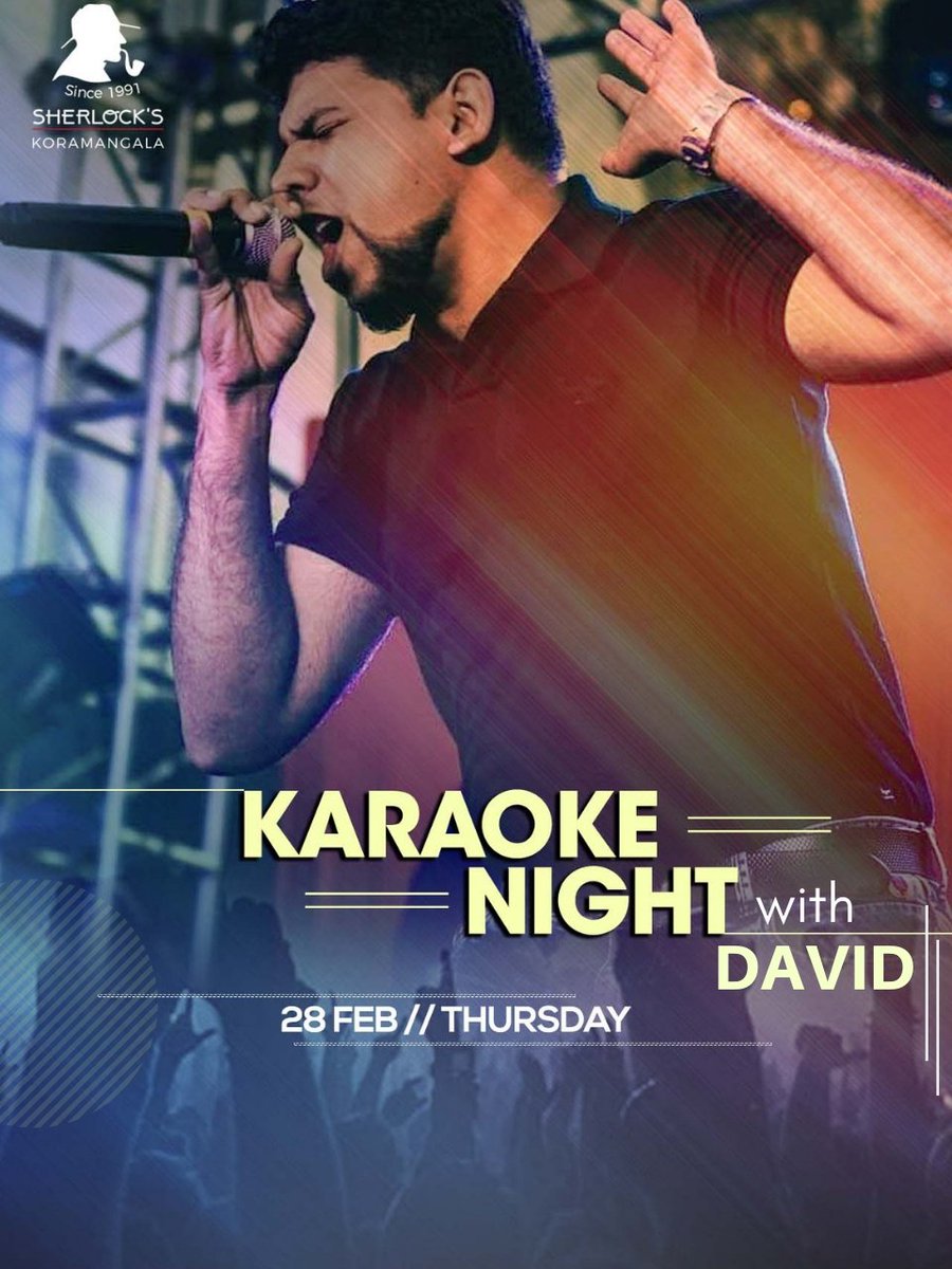 sherlockspubKRM's tweet photo. It’s going to be a musical mad house, literally! 
Come over for a dynamic night of Live karaoke with David, This Thursday only at #SherlocksPubKoramangala https://t.co/QvvT2EJYsy