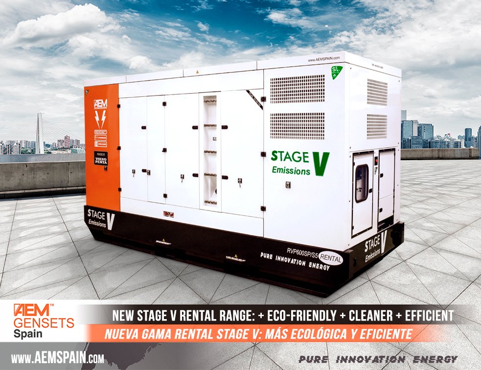AEM Spain on Twitter: "AEM generators revolutionize the market again. The first Stage V low-emission units leave the factory (Photo: Supersilence Stage V Rental Range 600KVA with built-in @VolvoPentaEsp engine). #AEMspain #
