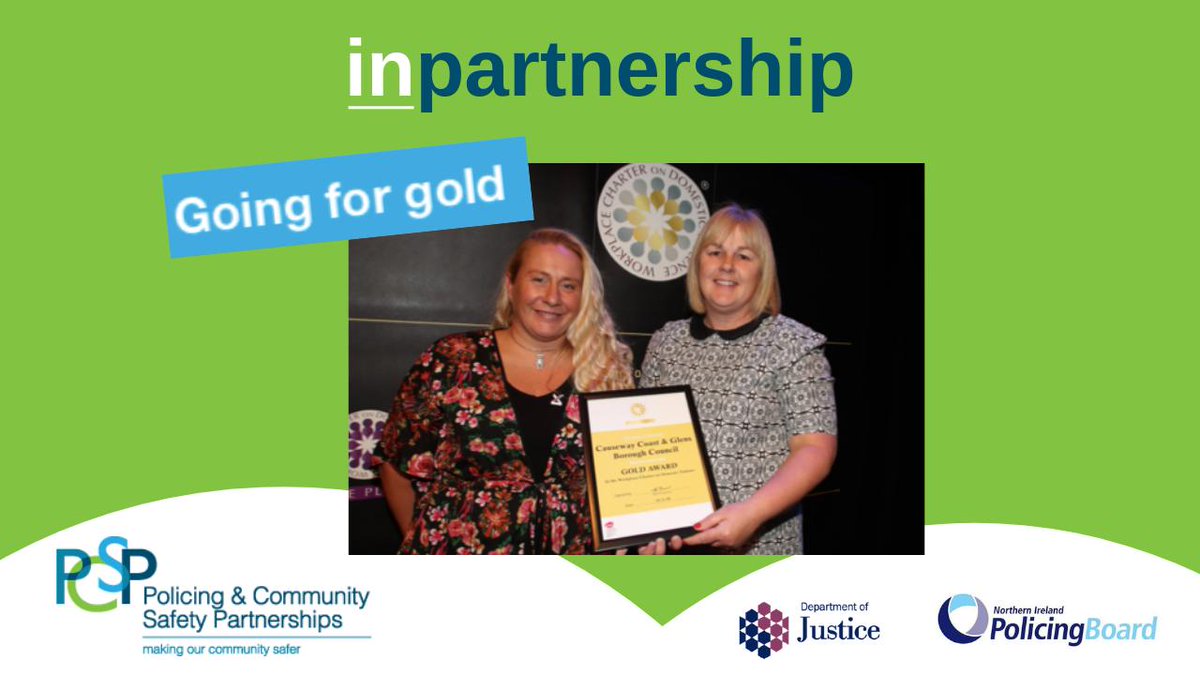 PCSP_S's tweet image. Causeway Coast &amp;amp; Glens PCSP have achieved a gold standard in the recent @OnusNI workplace charter awards. Find out more about their commitment to supporting people affected by domestic and sexual violence in the latest #Inpartnership: bit.ly/2LjN0Cw