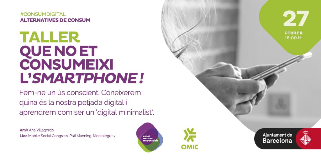AltresEconomies's tweet photo. 🕵️♀️ Com fer un bon ús del mòbil i guanyar en qualitat de vida?
🔸 Tria conscient
🔸 Més privacitat
🔸 Menys consum de dades… i d’energia
🔸 Més durabilitat
🔎 Més pistes amb @anajorr i @setemcat el 27/02
#ConsumDigital #EspaiConsumResponsable #AgendaESS https://t.co/xx9swoxgUX