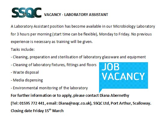 SSQCLtd's tweet photo. #vacancy #jobs #shetland #laboratory #ssqc @SSQCLtd https://t.co/otzNXMppqL