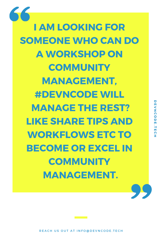 smkamranqadri's tweet image. I am looking for someone who can do a workshop on #community #management, #devncode will manage the rest?
Like share tips and workflows etc to become or excel in community management.