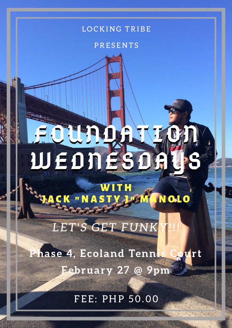 Jaronmanolo's tweet photo. We’re down to our last session funkers! So don’t miss the oppurtunity to learn with the one and only “Nasty-j” tomorrow 9pm at ecoland phase 4, tennis court! See you there!
Reg fee: 50php
#Lockingtribe
#Funkstyles https://t.co/iGFE6GkaDv