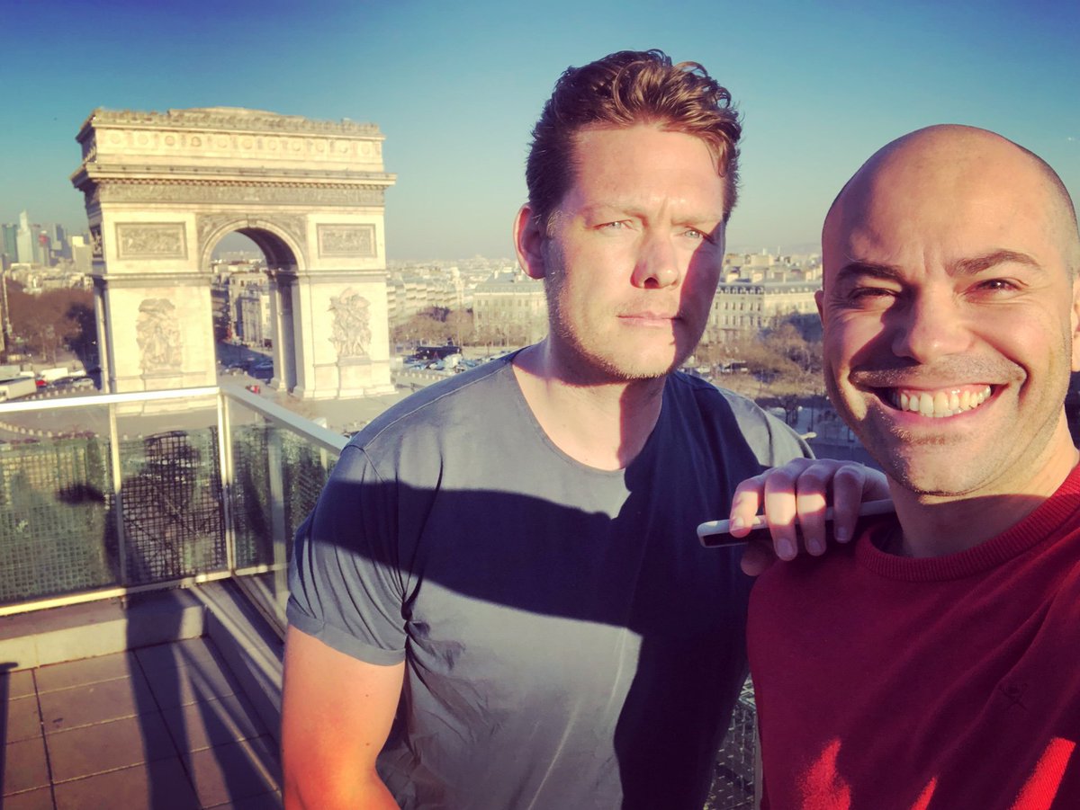 LeShann's tweet photo. .@tomfgoodwin and I getting ready to present to @jdaykin and the GSK team earlier today. Clearly we’re more used to screens that sun :) https://t.co/uBN8pQq5U0