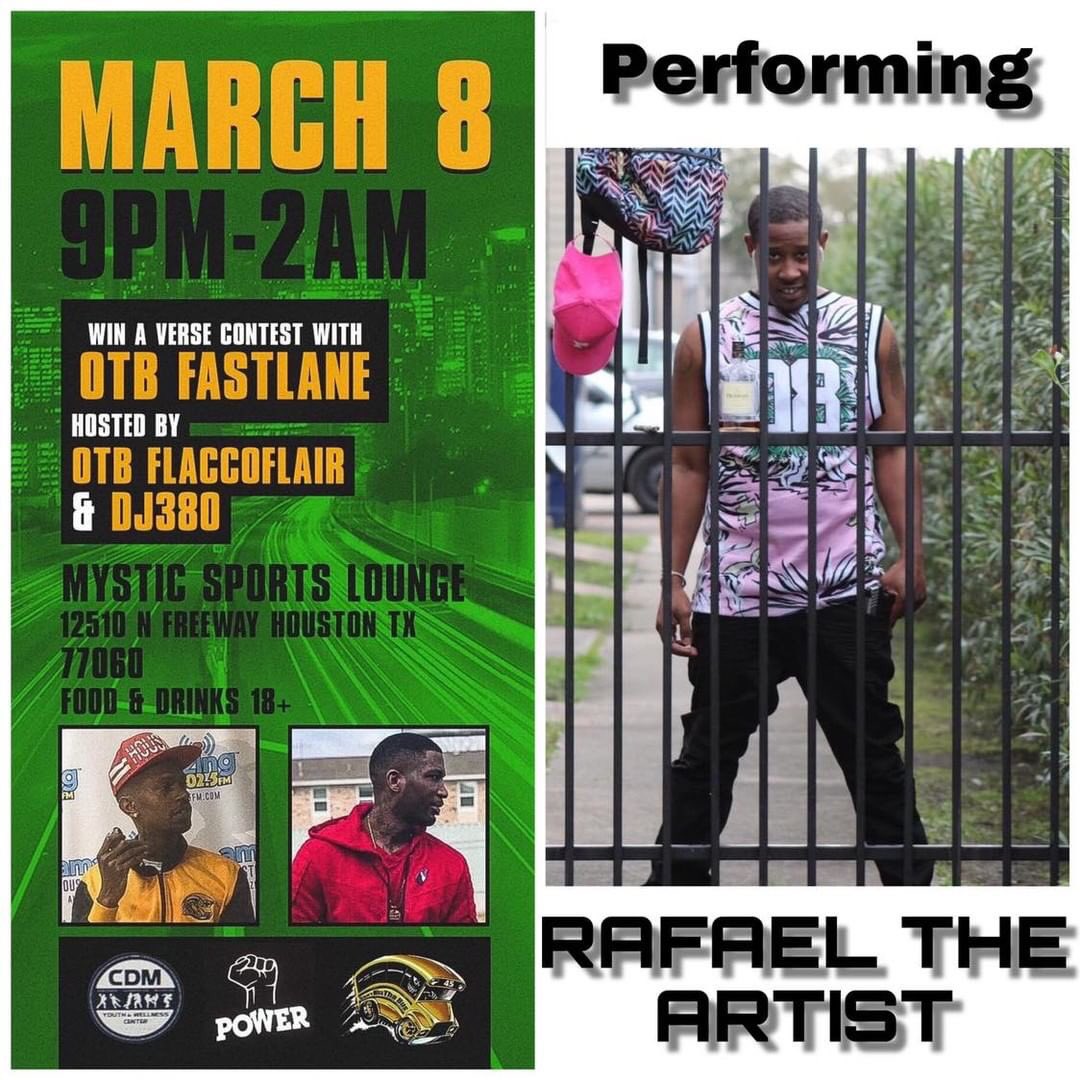 'Win a verse from the hottest up coming artist from Houston Tx @otb_fastlane at 12510 n Freeway Houston Texas 77060- @mystic.sports.bar hosted by @otb_flaccoflair an @dj_380mtm  #northsidehouston #radio #houstonnights #houstonnightclubs #houstonrapper #houston #otbfastlane #SXSW