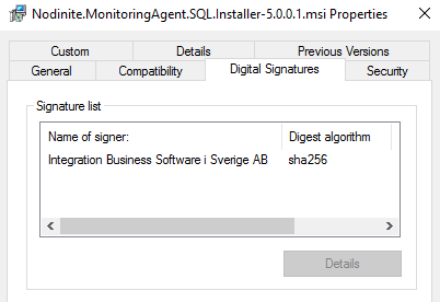 nodinite's tweet image. Did you know #Nodinite helps you stay secure! All installation packages are signed with SHA-256. #Authenticode #systemintegration #nodiniteSupportsSql #sqlmonitoring #ssis #monitoringsystem #monitoring