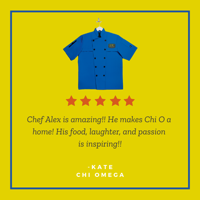 GreekHouseChefs's tweet photo. βΊοΈ We could not be happier to see this review come through our app about our very own #BlueCoatChef Alejandro. Alex, as the ladies call him, is more than a chef, he's a member of the chapter. #ghc #GreekHouseChefs #bringemhome #chiomega https://t.co/tbTxn0m9oo