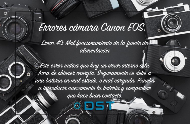 Errores cámara Canon EOS. 📸
Error 40: Indica mal funcionamiento de la fuente de alimentación. Prueba a introducir nuevamente la batería y comprobar que hace buen contacto

🔴🔴🔴 dstfotografia.com

#SAT #ReparamosEquiposFotográficos #DSTFotografía #Elche