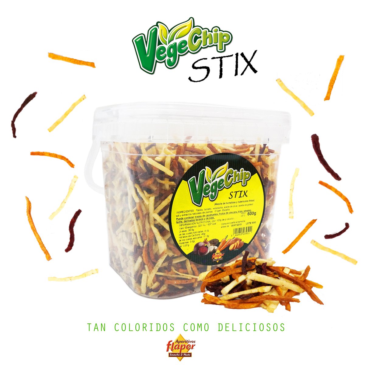 ApFlaper's tweet image. Nuevo miembro de nuestra familia más saludable #VegechipStix ,crujientes tiras de nuestros deliciosos vegetales combinados ahora con patatas de máxima calidad!!😋#Flaper  #vegan #veganfood #saludable #healthy #healthyfood #boniato #sweetpotato #potato #patata #beetroot #remolacha
