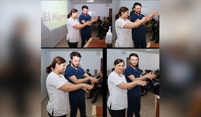 Hekimlere, El Hijyeni Eğitimi verildi. Çocuk Hastalıkları Enfeksiyon Bilimdalı Dr.Öğr.Üyesi Benhur Şirvan Çetin ve Enfeksiyon Kontrol Kurulu Hemşiresi Fatma CEVAHİR tarafından hekimlere yönelik El Hijyeni Eğitimi verildi. hastaneler.erciyes.edu.tr/HaberDetay/4432